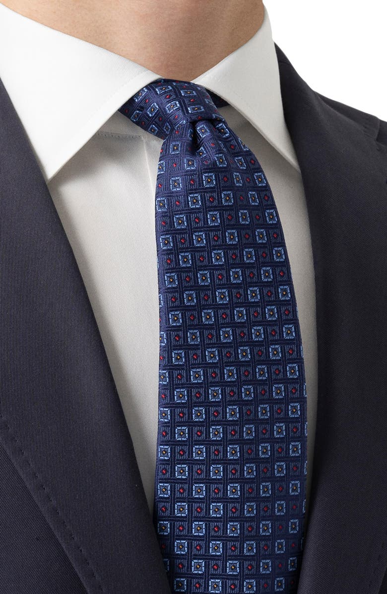 Eton Geometric Medallion Jacquard Silk Tie, Alternate, color, 