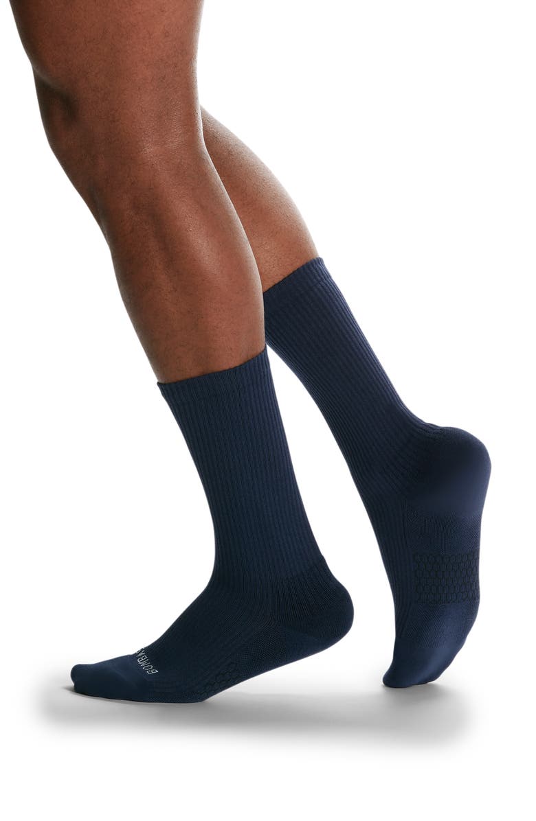 Bombas Lightweight Ribbed Crew Socks, Alternate, color, Midnight Navy