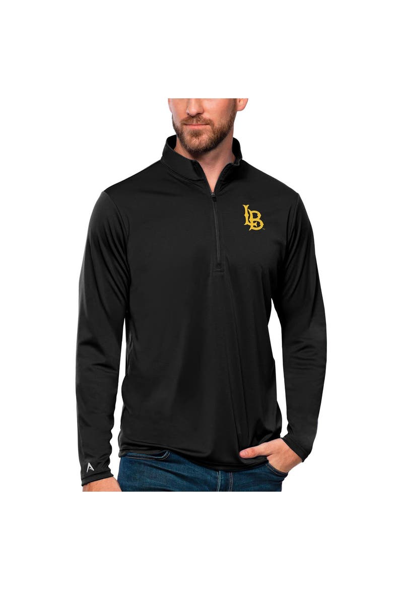 Men's Antigua Black Cal State Long Beach The Beach Tribute Quarter-Zip Top, Main, color, Black
