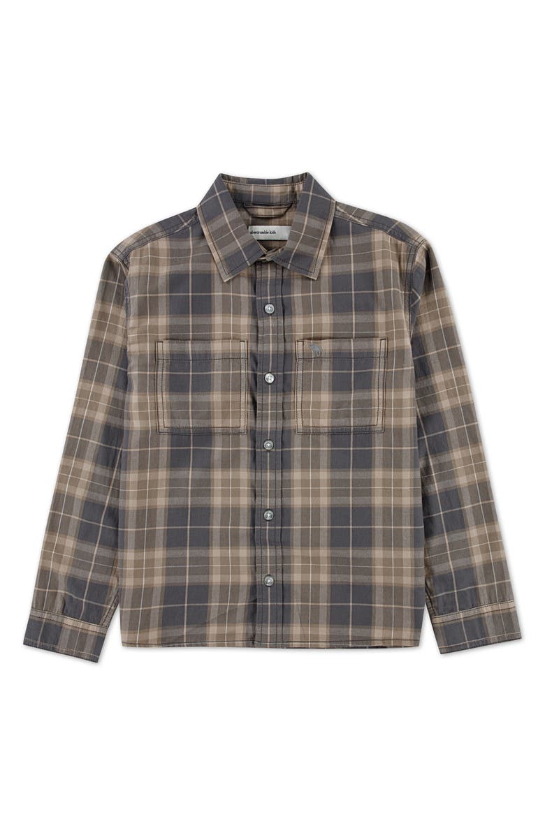 abercrombie kids Kids' Plaid Flannel Button-Up Shirt, Main, color, Castlerock