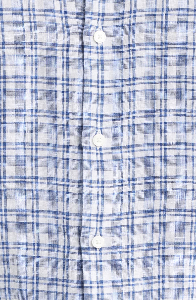 Peter Millar Sandbar Plaid Linen Button-Up Shirt, Alternate, color, Sport Navy