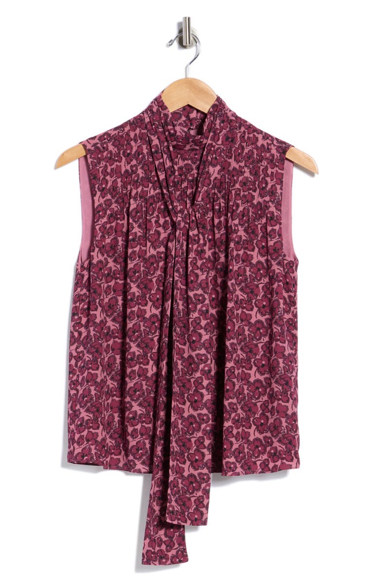 Derek Lam 10 Crosby Allie Sleeveless Bow Top, Alternate, color, Mauve Anemone Floral