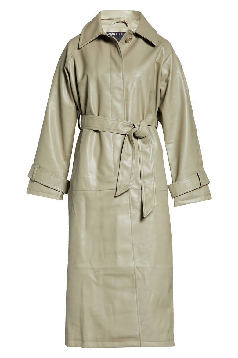 Faux Leather Trench Coat, Alternate, color, BEIGE