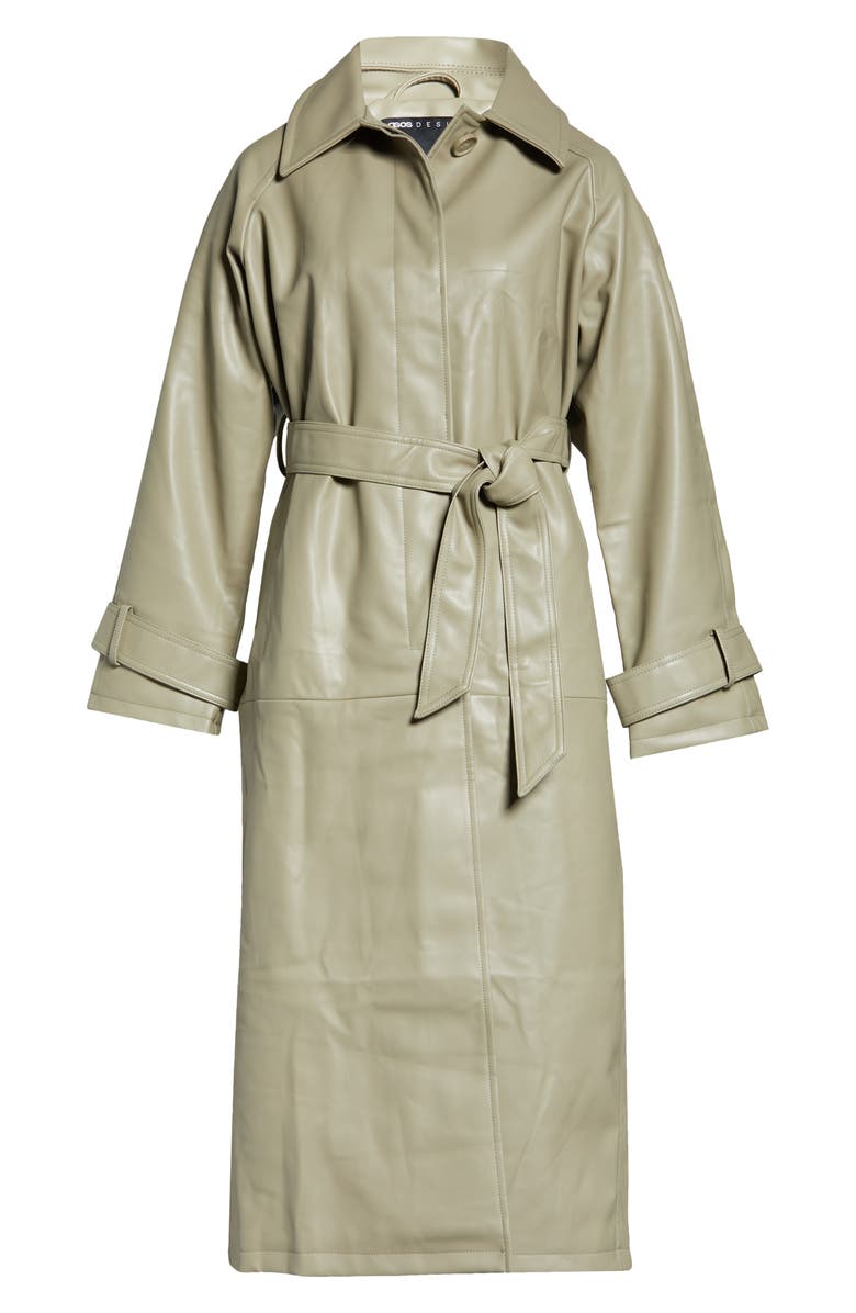 ASOS DESIGN Faux Leather Trench Coat, Alternate, color,