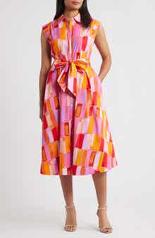 Milly Jules Sunset Tile Stretch Cotton Midi Shirtdress