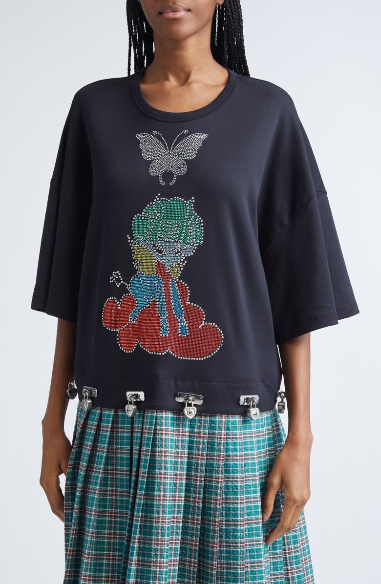 Chopova Lowena Spaced Out Crystal Embellished T-Shirt Dress, Alternate, color, Black And Green Tartan