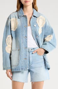 BLANKNYC Crochet Appliqué Denim Chore Jacket