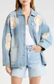 Crochet Appliqué Denim Chore Jacket