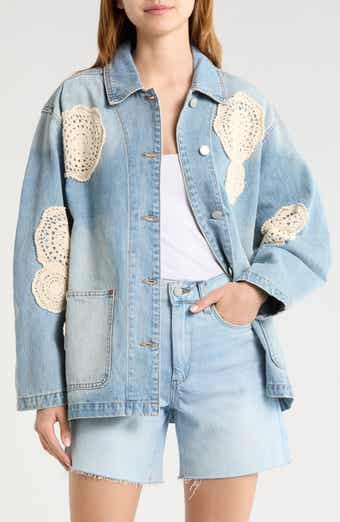Crochet Appliqué Denim Chore Jacket