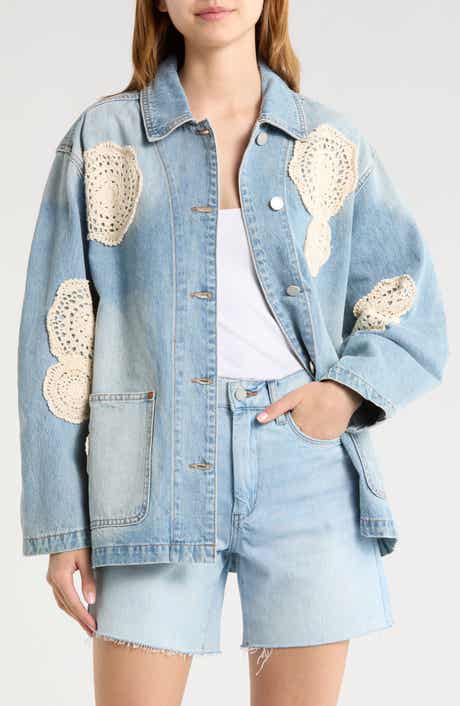 Crochet Appliqué Denim Chore Jacket