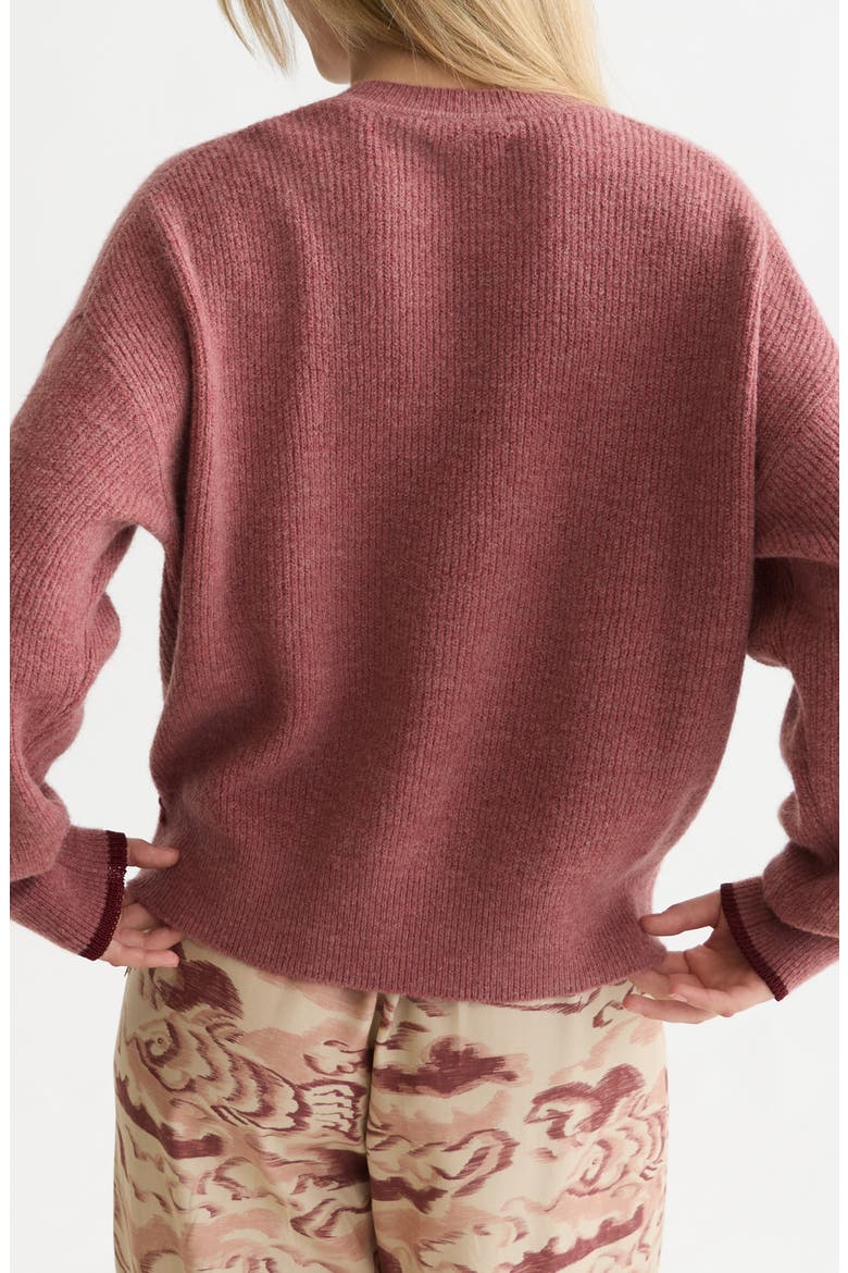 Fuzzy Crewneck Sweater, Alternate, color, WITHERED ROSE MELANGE