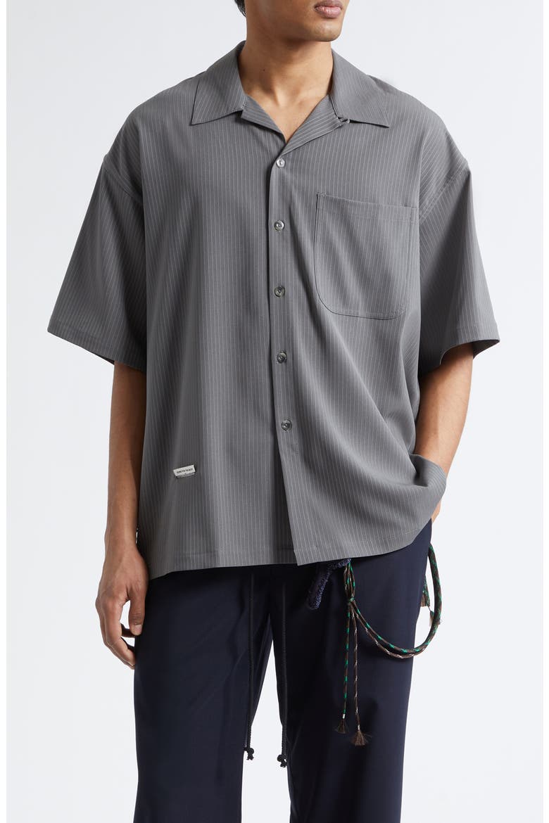 Gym Pinstripe Gabardine Camp Shirt, Main, color, GREY