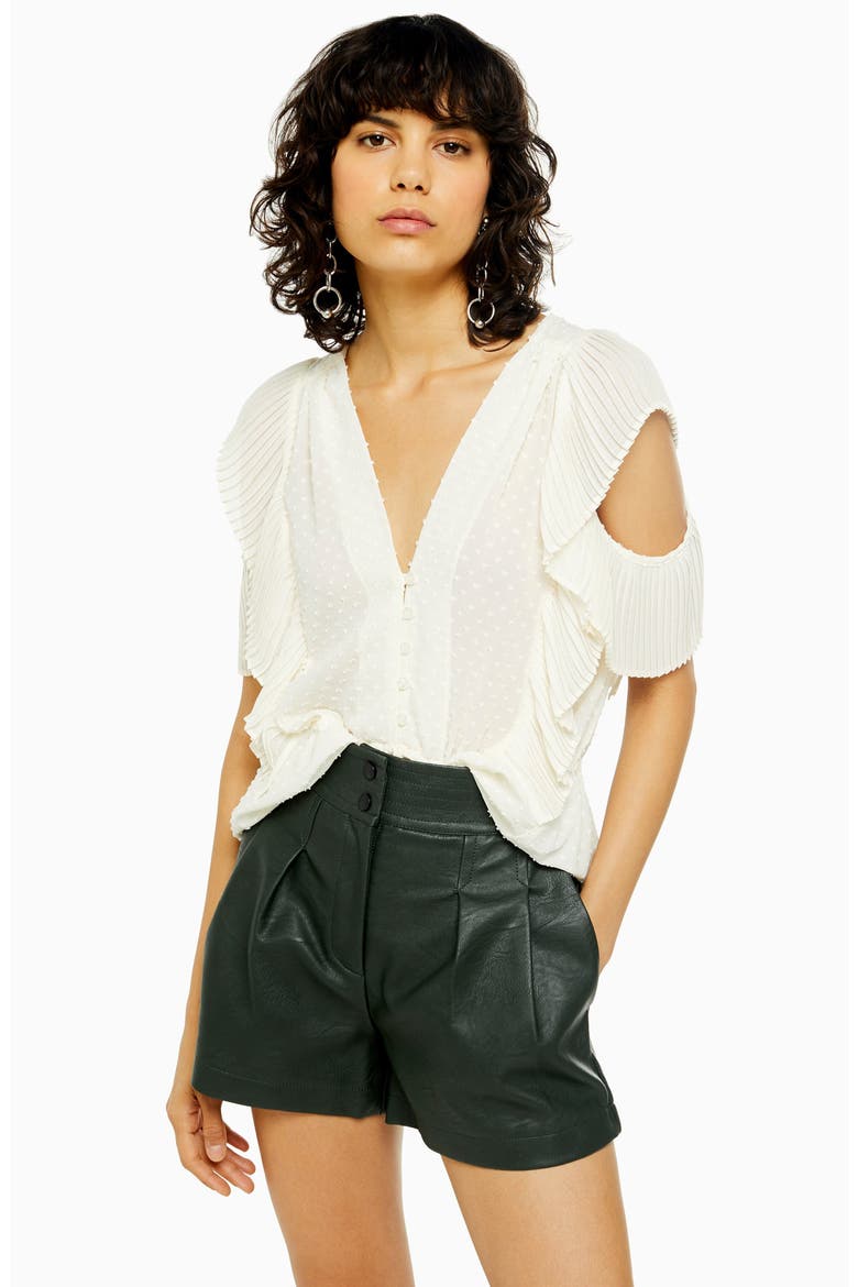 High Waist Faux Leather Shorts, Alternate, color, GREEN