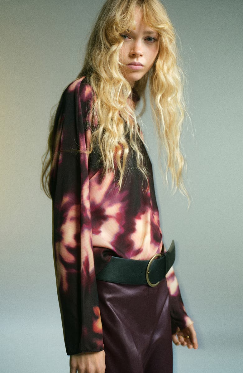 MANGO Tie Dye Mock Neck Top, Alternate, color, Burgundy