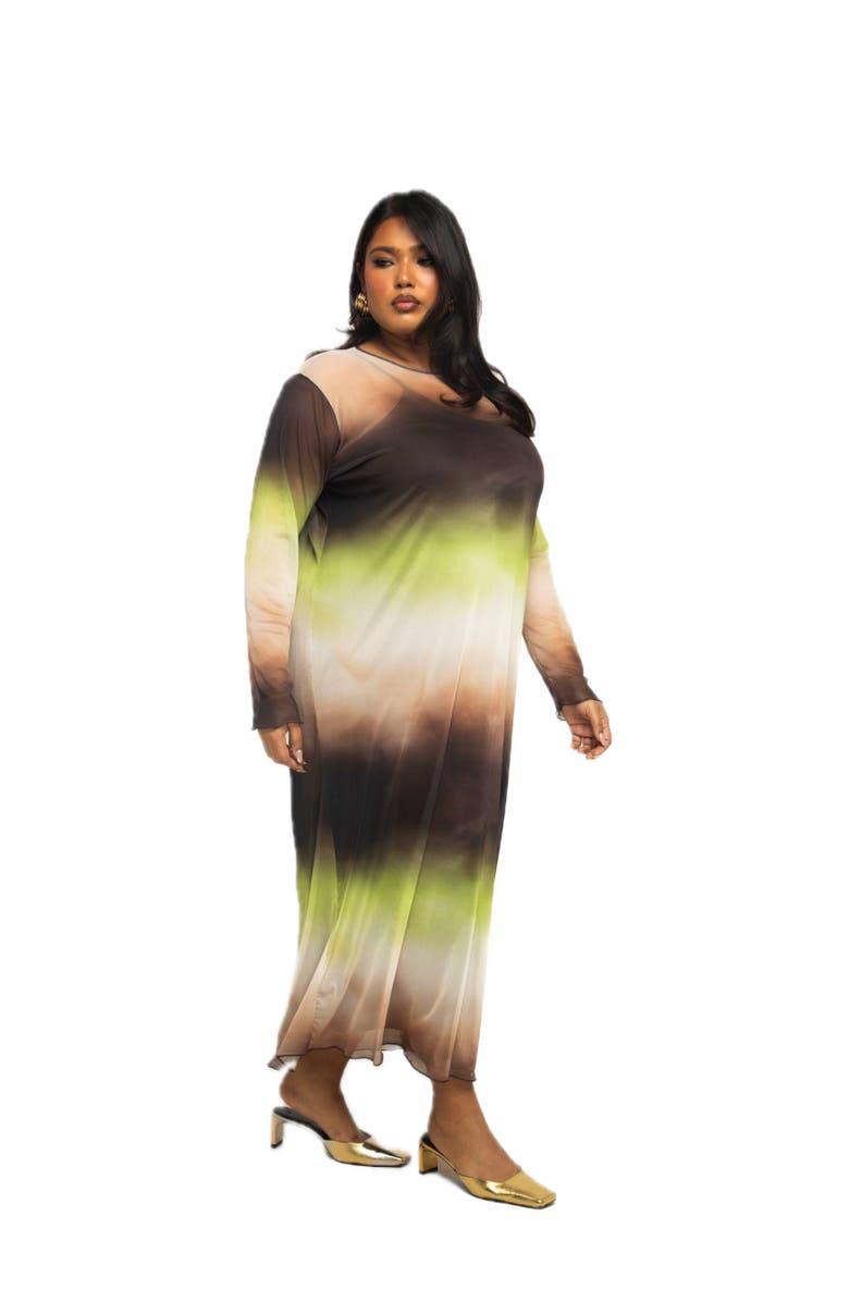 FASHION-SZN CURVE Flowy Ombre Print Midi Dress, Alternate, color, Brown