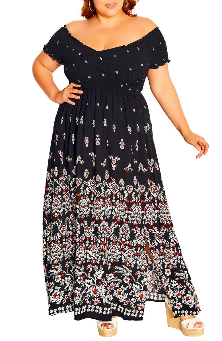 City Chic Off the Shoulder Maxi Dress, Main, color, 