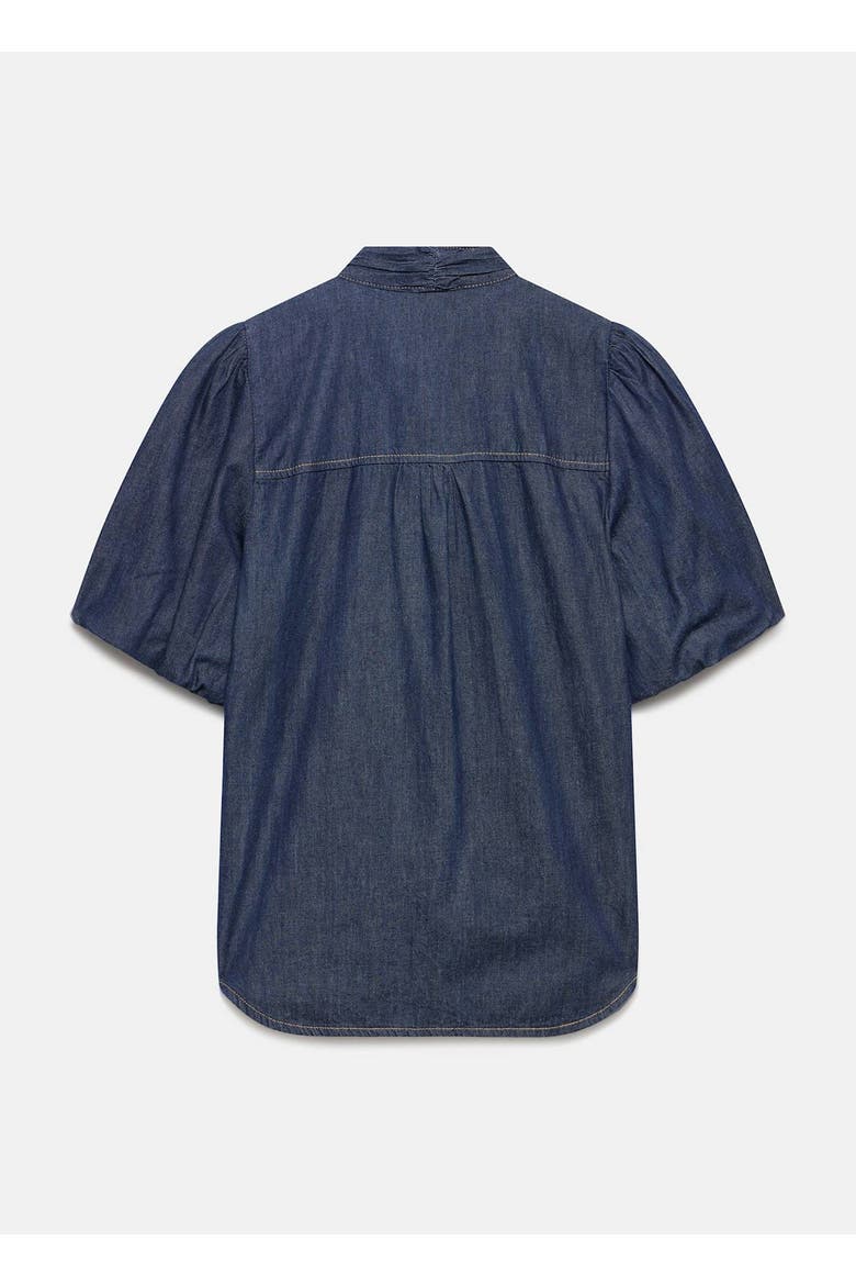 Puff Sleeve Denim Shirt, Alternate, color, Navy