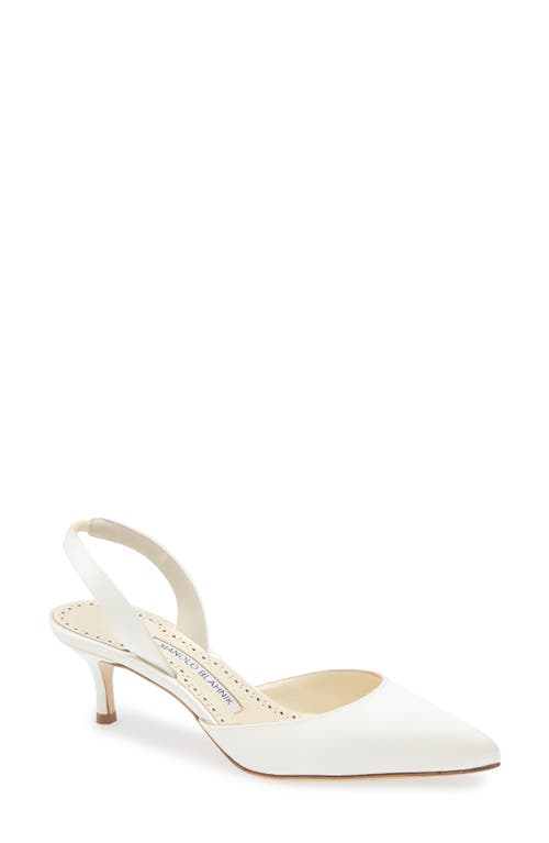 Manolo Blahnik Carolyne Bridal Pointed Toe Slingback Pump In White