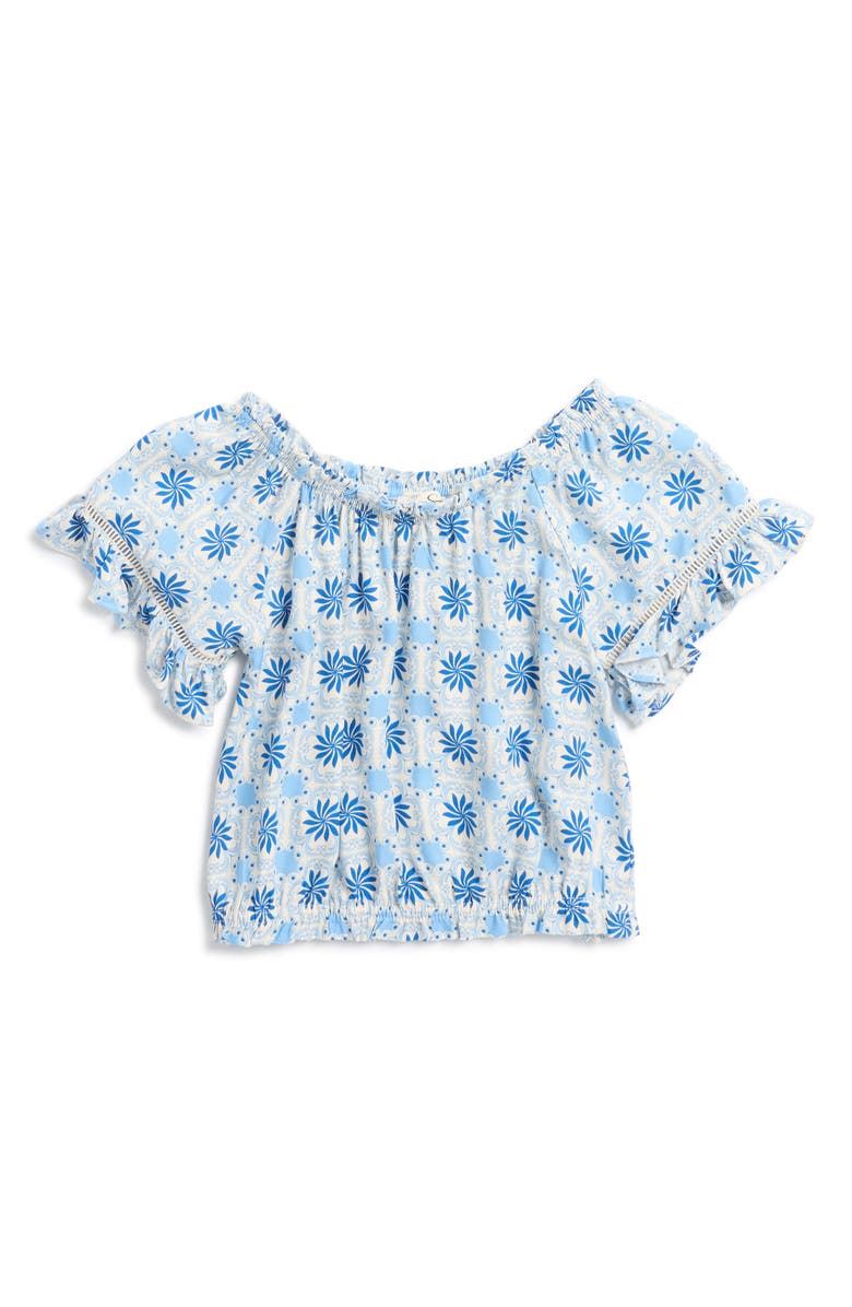 Jessica Simpson Kids' Floral Ruffle Sleeve Top, Main, color, 