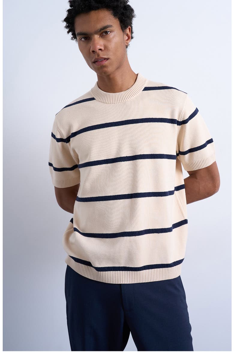 Classic Fit Stripe Short Sleeve Sweater, Main, color, CREAM