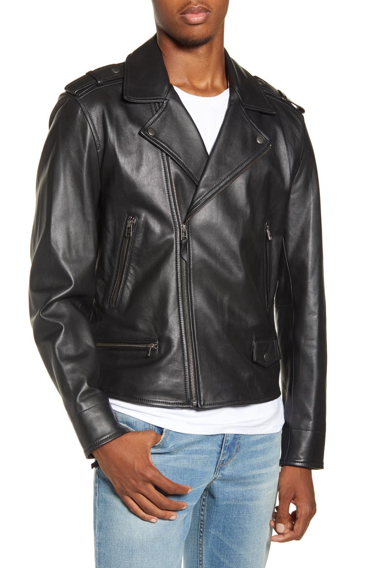 x Alex Costa Leather Moto Jacket, Alternate, color, BLACK ROCK