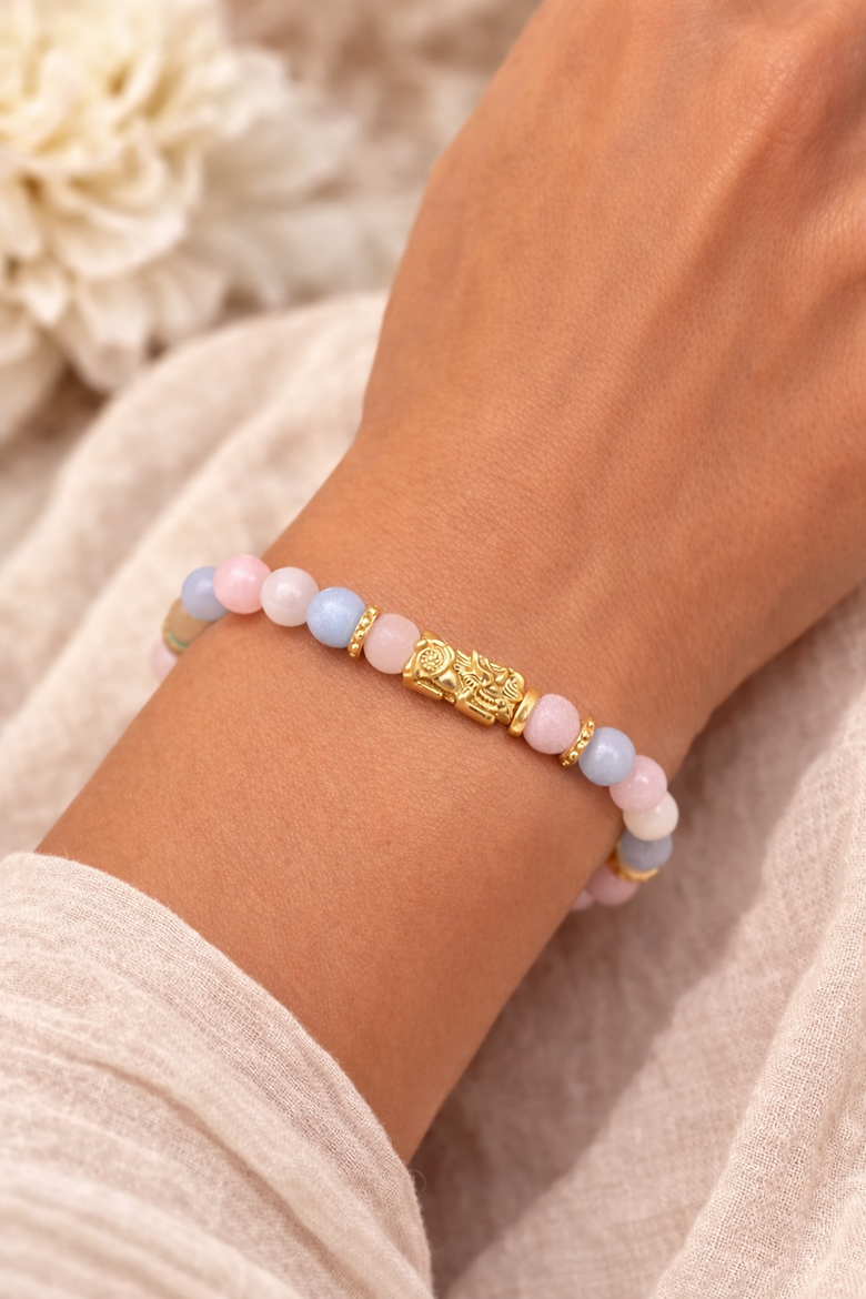 Morganite Dragon Charm Gold Plated Women's Bracelet - Soft Power, Alternate, color, Pink/Gold