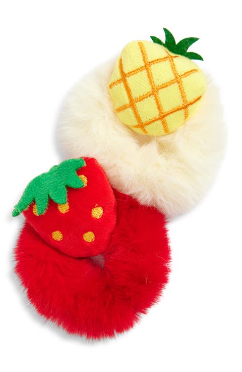 Kids Set of 3 Assorted Fuzzy Fruit Scrunchies