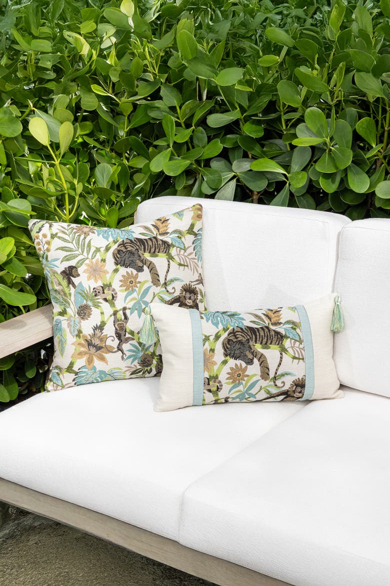 Monteverde Panelled With Tassels Indoor & Outdoor Woven Accent Pillow, Alternate, color, Multi