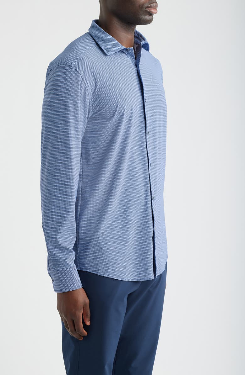 Johnston & Murphy XC+<sup>™</sup> Motion Micropattern Knit Button-Up Shirt, Alternate, color, Navy Basketweave