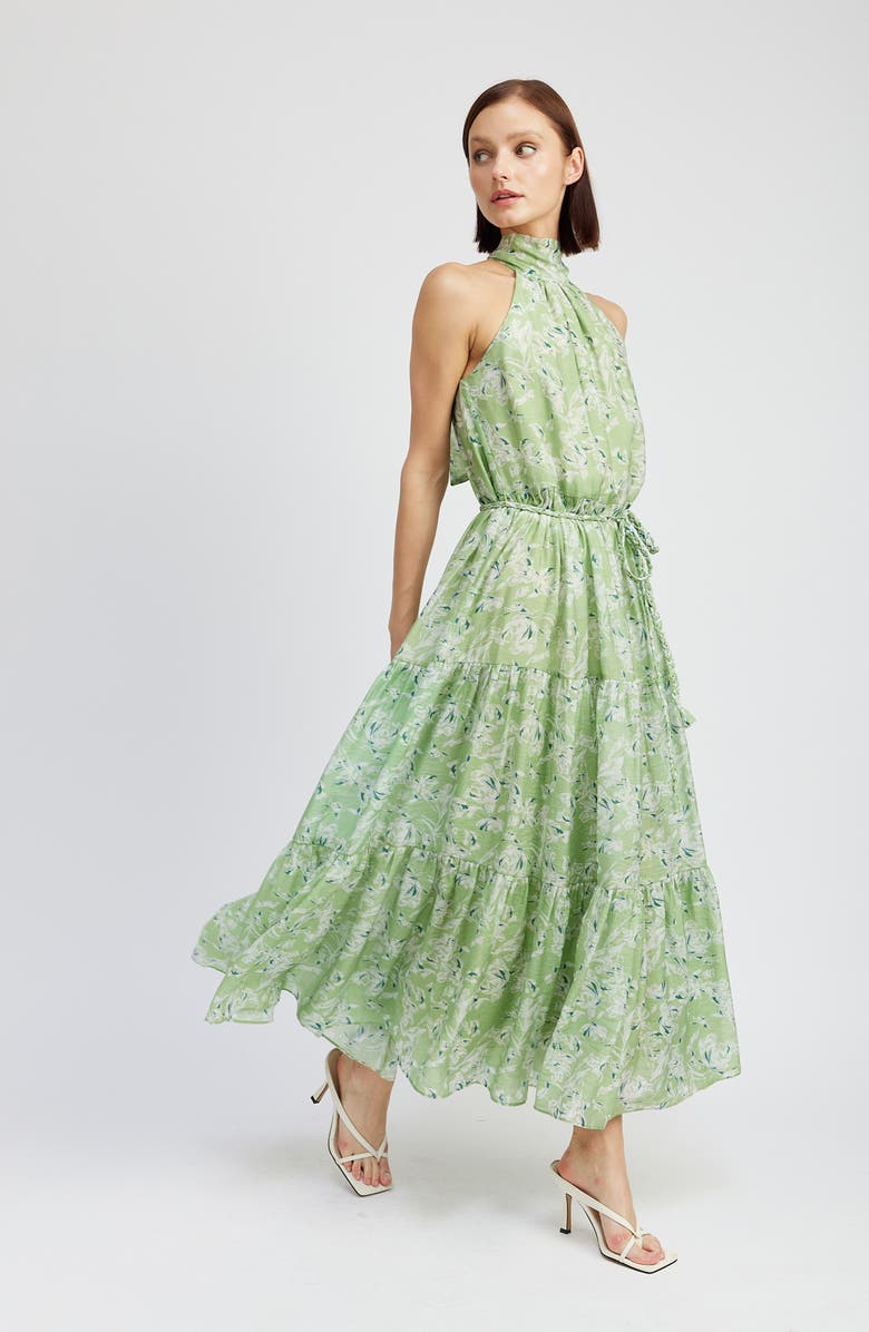 En Saison Laguna Floral Print Halter Dress, Alternate, color, Lt Green Teal