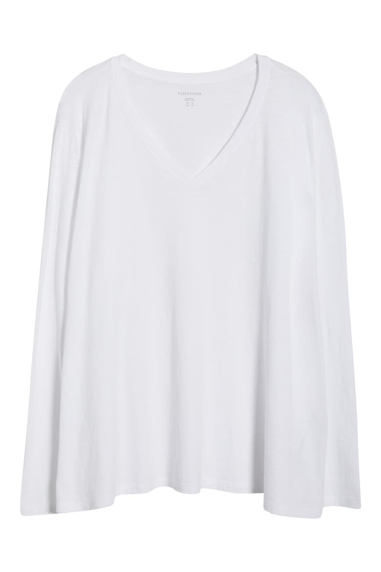 Easy V-Neck Long Sleeve Organic Cotton T-Shirt, Alternate, color, WHITE