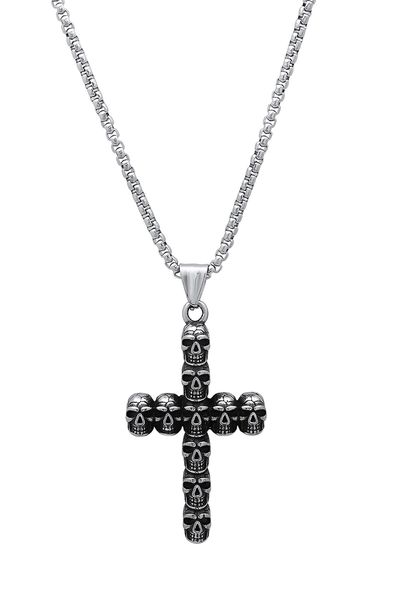 HMY JEWELRY Men's Stainless Steel Skull Cross Pendant Necklace