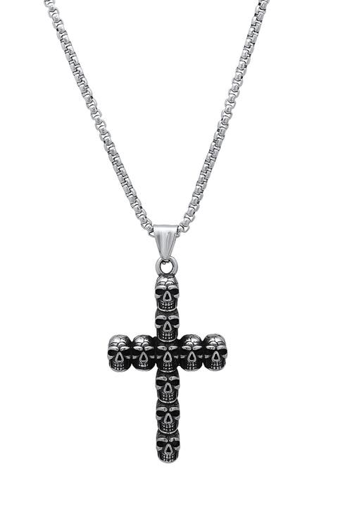 Men's Stainless Steel Skull Cross Pendant Necklace