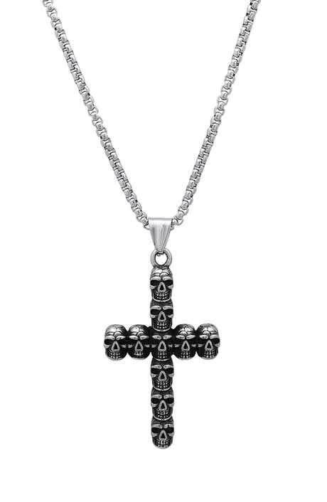 HMY JEWELRY Men's Stainless Steel Skull Cross Pendant Necklace