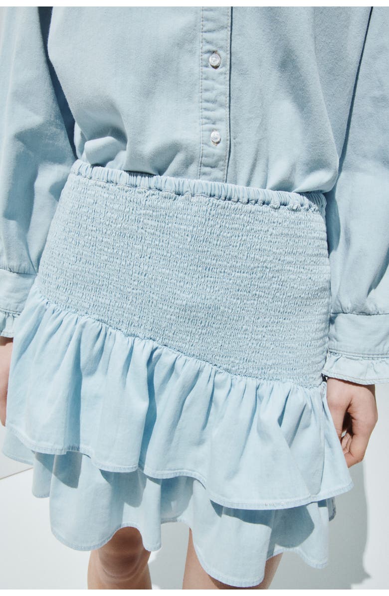 H&M Smocked Denim Skirt, Alternate, color, Light Blue