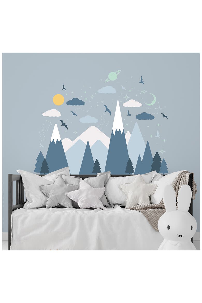Blue Mountains Under The Glowing Sky Wall Decal Set, Alternate, color, BLUE