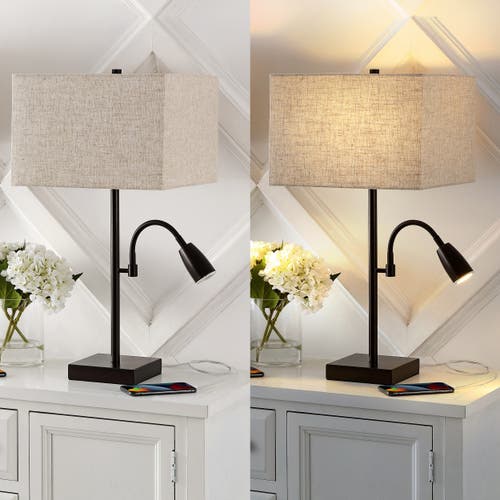 Jonathan Y Austin 25.5" 2-light Farmhouse Industrial Iron Led Table Lamp With Usb Charging Port And In Oil Rubbed Bronze