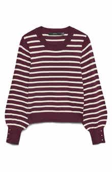 VERO MODA Happy Stripe Button Cuff Sweater