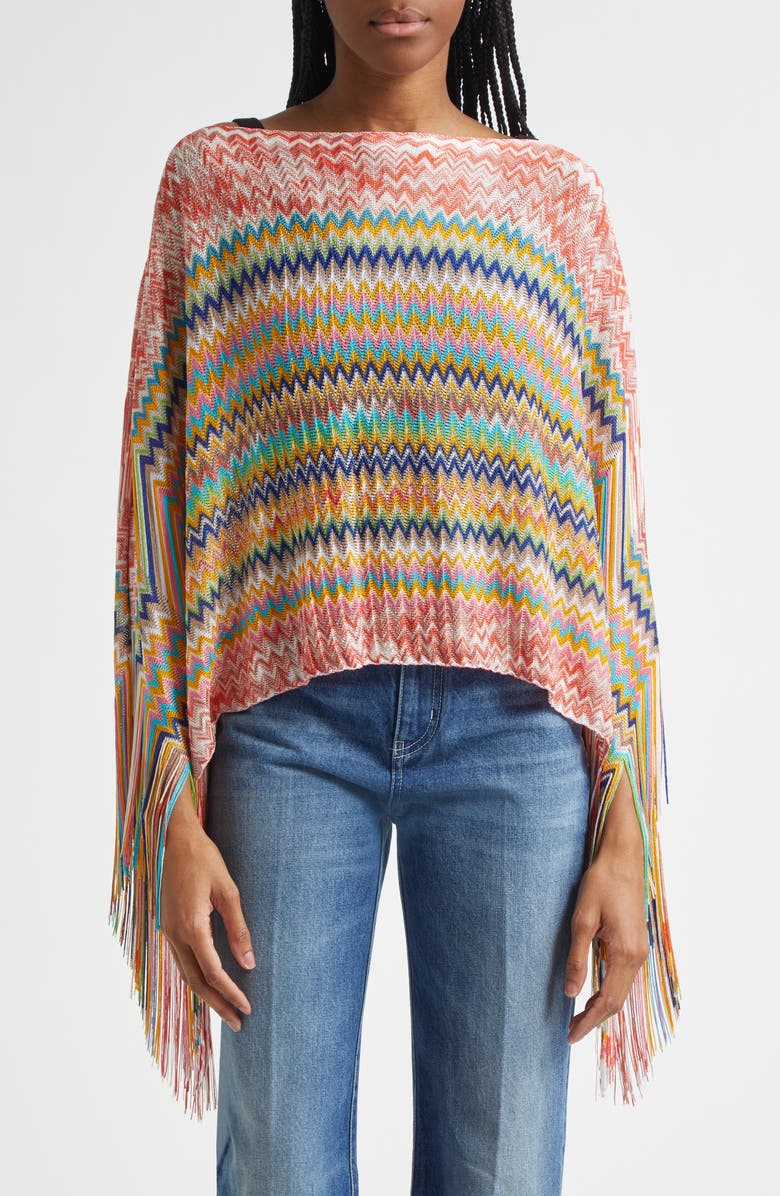 Missoni Metallic Zigzag Knit Poncho, Main, color,