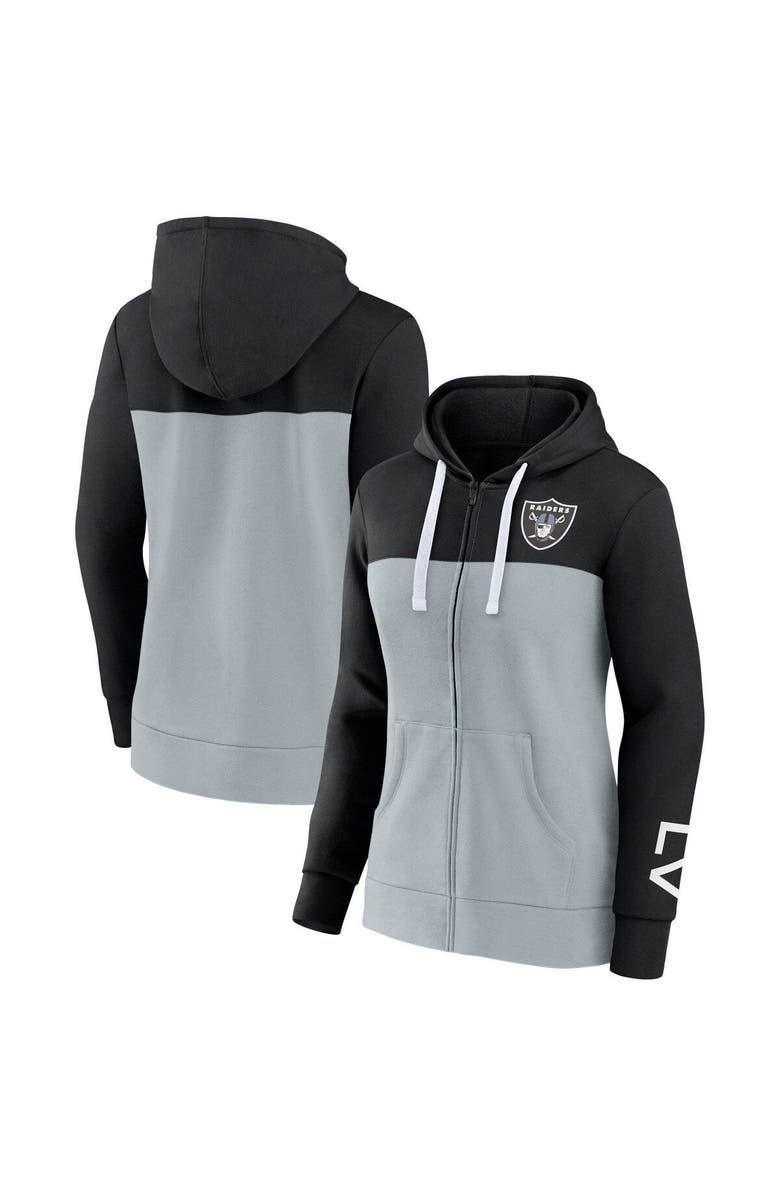 FANATICS Women's Fanatics Branded Black/Silver Las Vegas Raiders Take The Field Color Block Full-Zip Hoodie, Alternate, color,