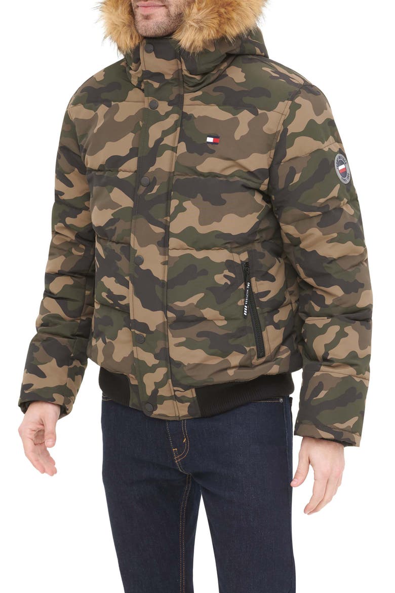 Arctic Snorkel Faux Fur Trim Bomber Jacket, Main, color, CAMOUFLAGE