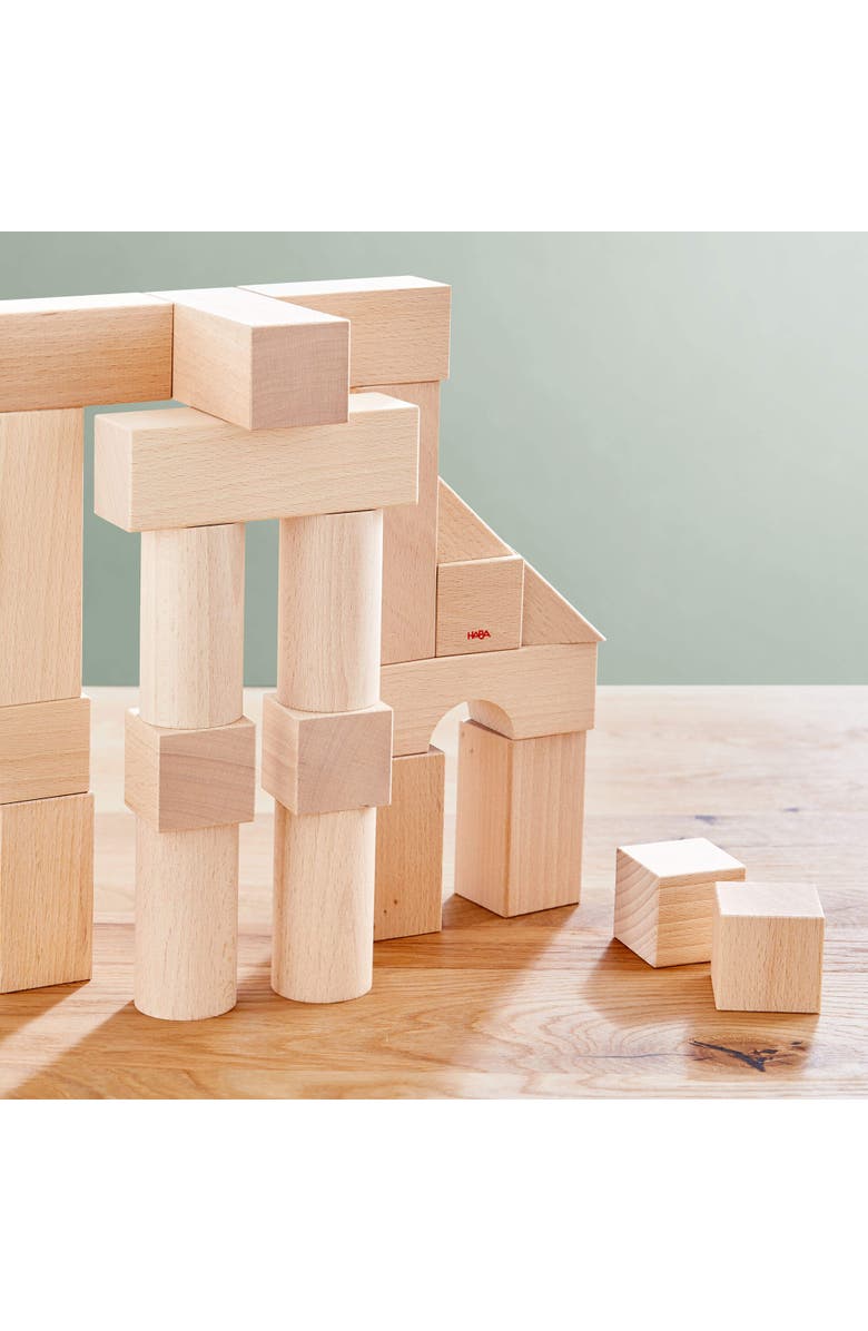 HABA Wooden Building Blocks 26 Piece Set Open-Ended Stacking Toys, Toddler Blocks, and Wooden Toys Made in Germany for Creative Play and Learning, Alternate, color, Tan