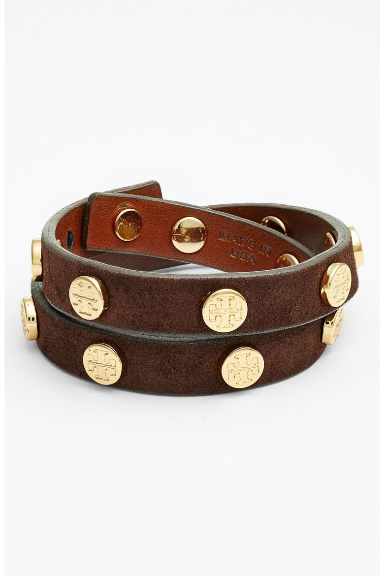 Logo Leather Wrap Bracelet, Main, color, CHOCOLATE/ SHINY GOLD