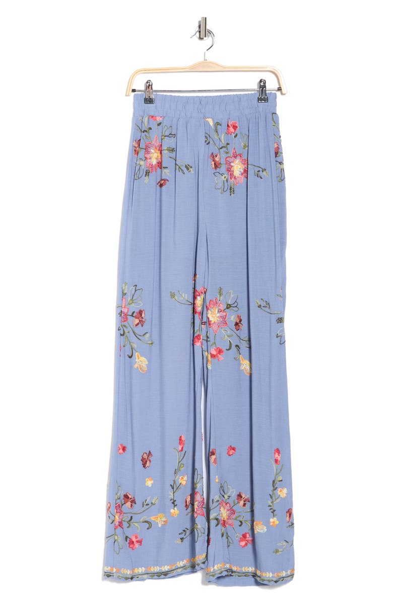 Forgotten Grace Floral Embroidered Pull On Pants, Alternate, color, Blue Floral