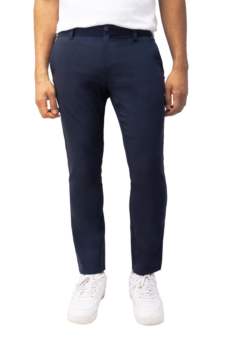 Hidden Zip Pocket Twill Trousers, Main, color, NAVY