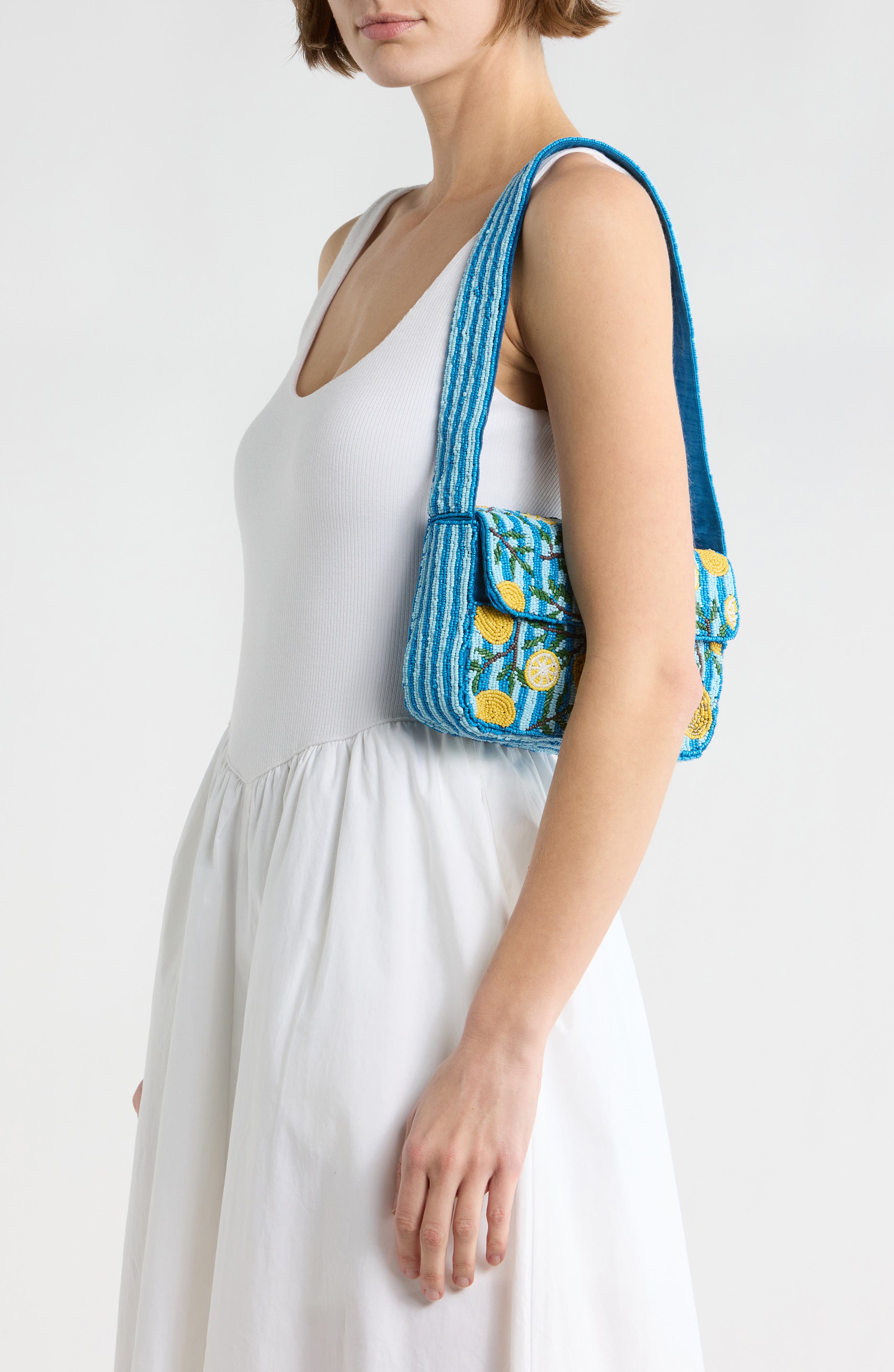 Collection XIIX Beaded Striped Lemon Shoulder Bag, Alternate, color, Blue Multi Stripe