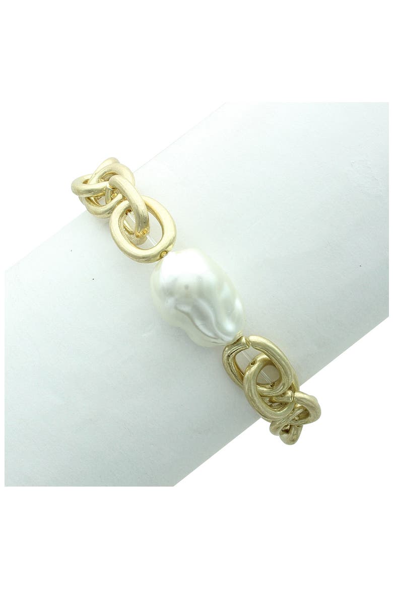 Bridget Faux Pearl Stretch Bracelet, Alternate, color, GOLD / WHITE