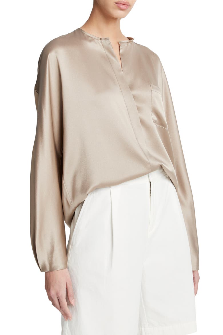 Silk Button-Up Shirt, Alternate, color, PALE NUT