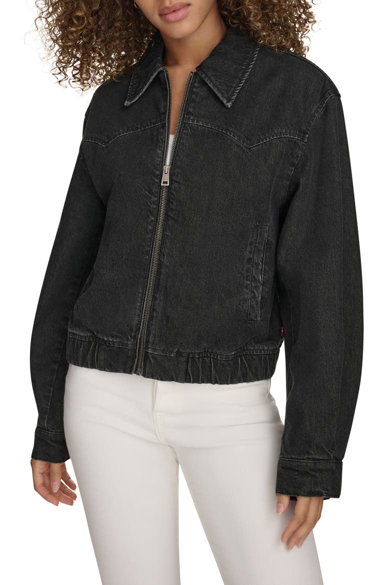 Western Denim Bomber Jacket, Main, color, BLACK WASH DENIM