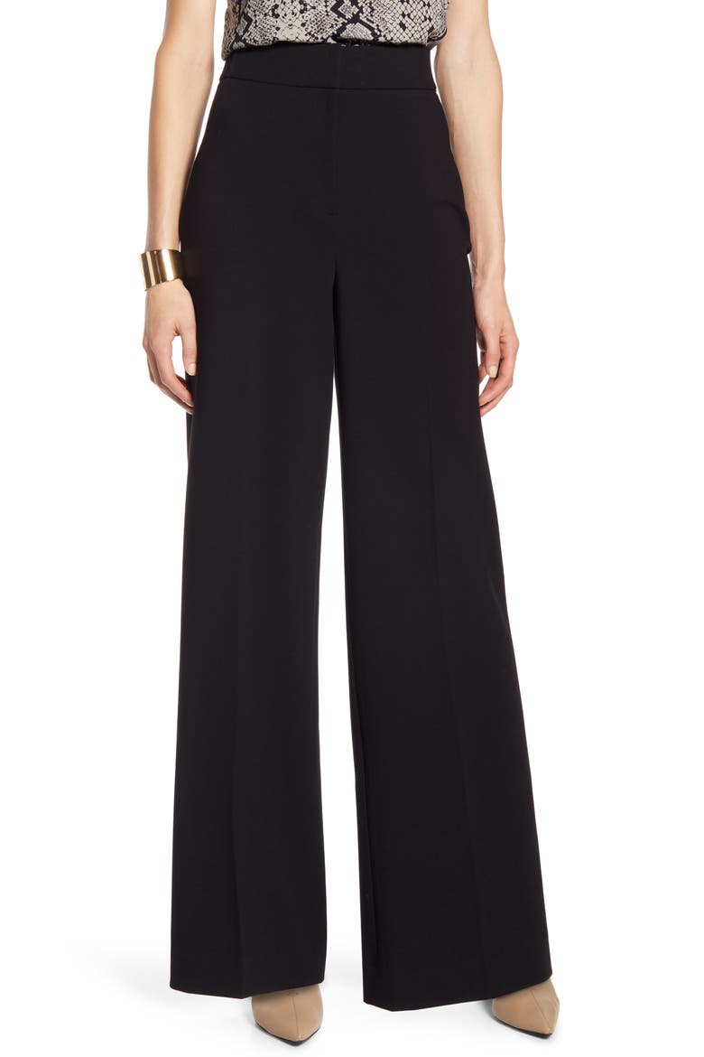 High Waist Wide Leg Stretch Twill Pants, Main, color, BLACK